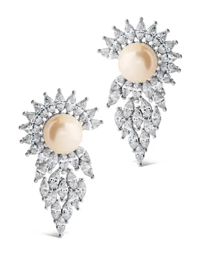 Sterling Forever Rhianna Cz & Pearl Statement Stud Earrings In Silver