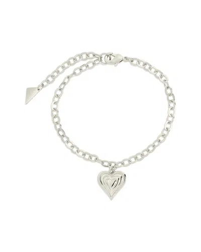 STERLING FOREVER STERLING FOREVER RHODIUM PLATED BEATING HEART CHARM BRACELET