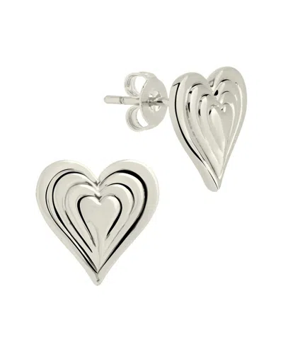 Sterling Forever Beating Heart Stud Earrings In Silver