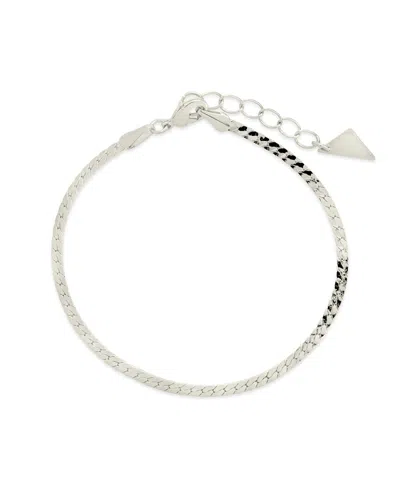 Sterling Forever Rhodium Plated Bentley Flat Herringbone Chain Bracelet In Metallic