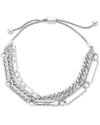 Sterling Forever Rhodium Plated Layered Chain Bolo Bracelet In Silver