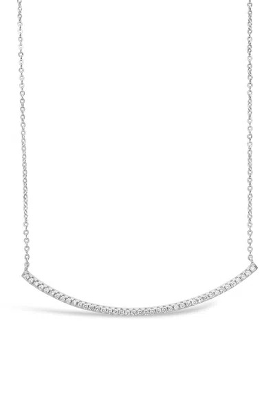 Sterling Forever Rhodium Plated Brass Cz Curved Bar Necklace In Silver