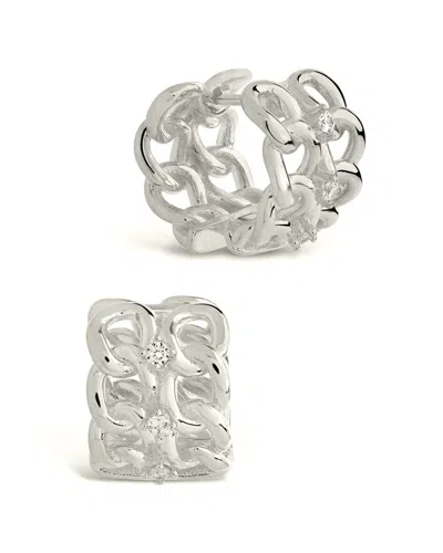 Sterling Forever Rhodium Plated Chain Link Huggie Hoops
