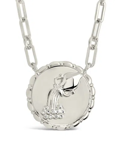 STERLING FOREVER STERLING FOREVER RHODIUM PLATED CZ BOLD LINK AQUARIUS ZODIAC NECKLACE