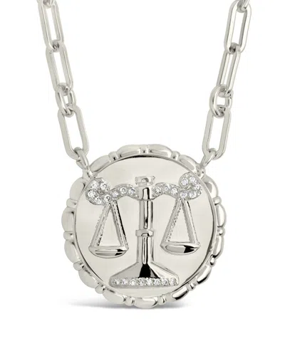 STERLING FOREVER STERLING FOREVER RHODIUM PLATED CZ BOLD LINK LIBRA ZODIAC NECKLACE