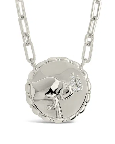 STERLING FOREVER STERLING FOREVER RHODIUM PLATED CZ BOLD LINK TAURUS ZODIAC NECKLACE