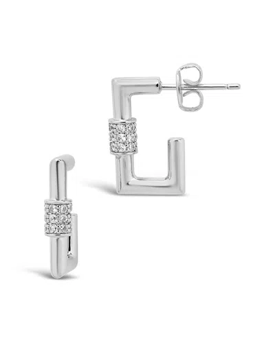Sterling Forever Rhodium Plated Cz Carabiner Hoops