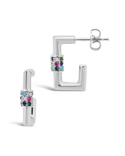 Sterling Forever Rhodium Plated Cz Carabiner Hoops