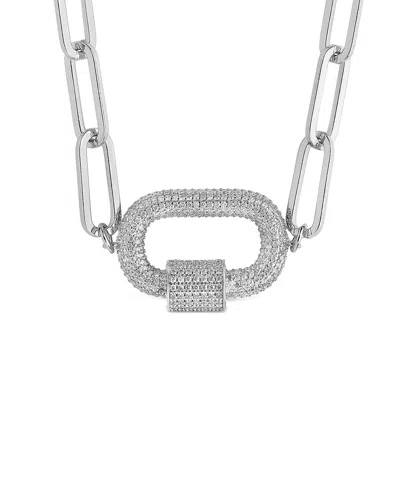 Sterling Forever Rhodium Plated Cz Carabiner Necklace