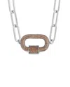 Sterling Forever Pave Cz Carabiner Linked Lock Necklace