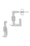 Sterling Forever Rhodium Plated Cz Carabiner Square Hoop Earrings In Silver
