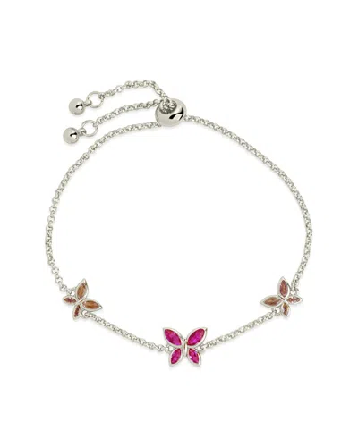 Sterling Forever Rhodium Plated Cz Caria Buterfly Bolo Bracelet