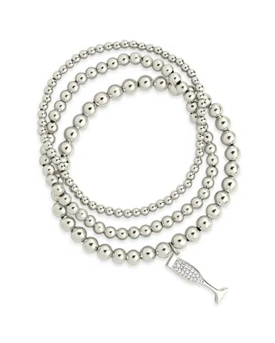 STERLING FOREVER STERLING FOREVER RHODIUM PLATED CZ CHAMPAGNE FLUTE CHARM STRETCH BRACELET