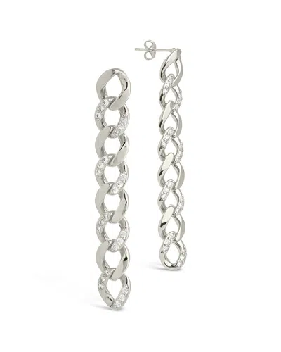 STERLING FOREVER STERLING FOREVER RHODIUM PLATED CZ CUBAN CHAIN LINK DROP EARRINGS