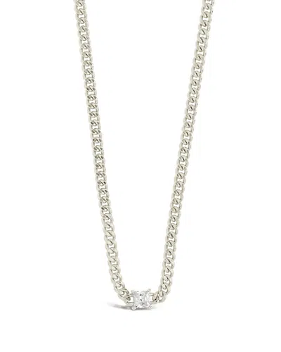 Sterling Forever Rhodium Plated Cz Curb Chain Necklace