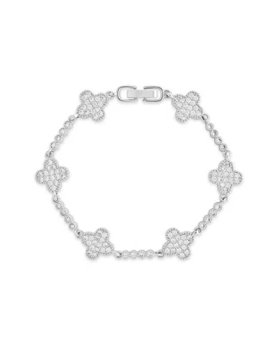 Sterling Forever Rhodium Plated Cz Laurel Link Bracelet In Metallic