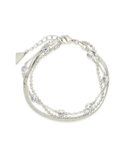 Sterling Forever Rhodium Plated Cz Layered Bracelet In Metallic