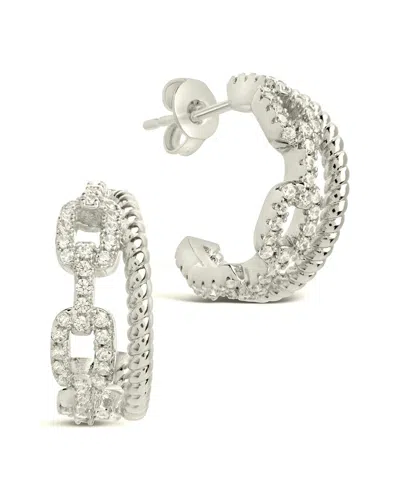 Sterling Forever Rhodium Plated Cz Rope & Chain Link Hoops