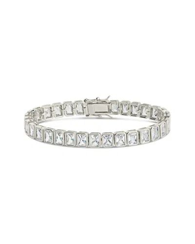 Sterling Forever Rhodium Plated Cz Roxie Bezel Tennis Bracelet In Metallic