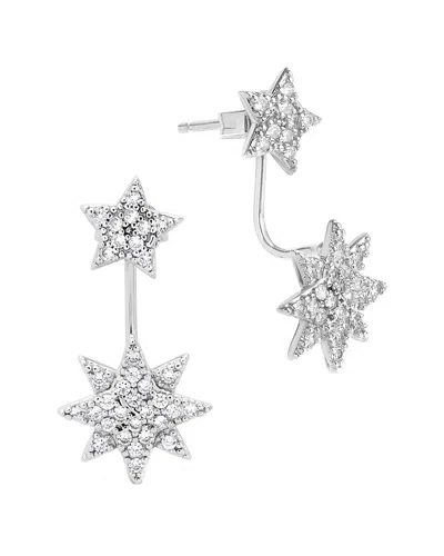 Sterling Forever Rhodium Plated Cz Starburst Jacket Earrings