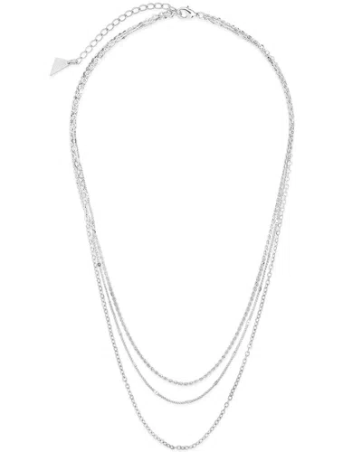 Sterling Forever Rhodium Plated Dainty Three Layer Chain Necklace