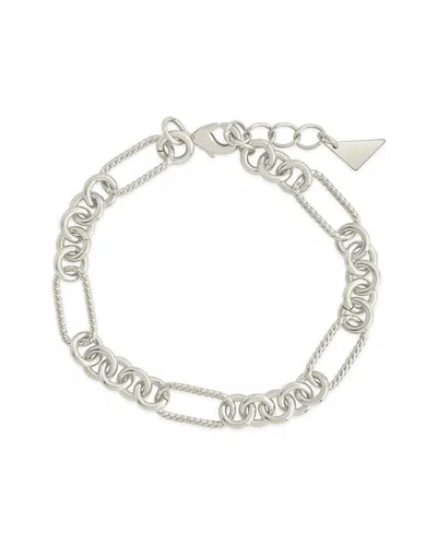 Sterling Forever Rhodium Plated Fianna Mixed Chain Link Bracelet In Silver