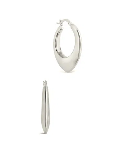 Sterling Forever Rhodium Plated Graduated Teardrop Tube Hoops