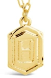 Sterling Forever Rhodium Plated Hexagon Tag Initial Pendant Necklace In Gold-h