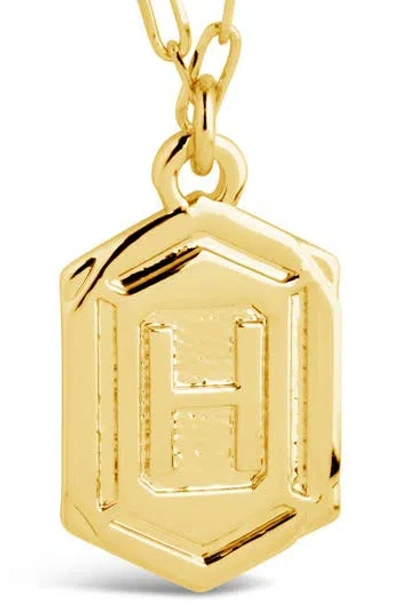 Sterling Forever Rhodium Plated Hexagon Tag Initial Pendant Necklace In Gold-h
