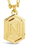 Sterling Forever 14k Gold Plated Hexagon Tag Initial Pendant Necklace In Gold-n
