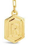 Sterling Forever Rhodium Plated Hexagon Tag Initial Pendant Necklace In Gold-r