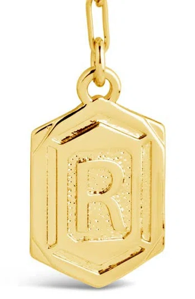 Sterling Forever Rhodium Plated Hexagon Tag Initial Pendant Necklace In Gold-r