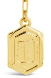 Sterling Forever Rhodium Plated Hexagon Tag Initial Pendant Necklace In Gold-t
