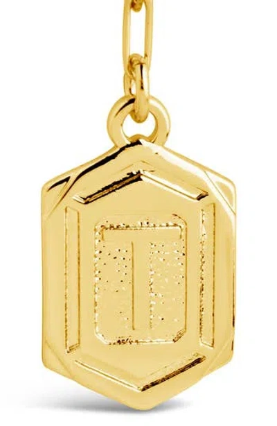 Sterling Forever Rhodium Plated Hexagon Tag Initial Pendant Necklace In Gold-t