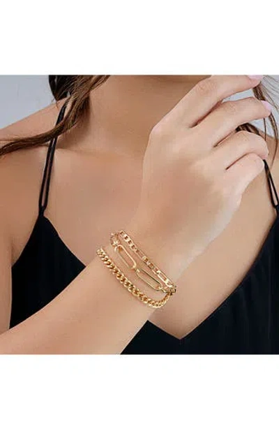 Sterling Forever Rhodium Plated Layered Chain Bolo Bracelet In Gold