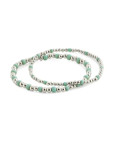 Sterling Forever Rhodium Plated Misty Beaded Set Of 2 Stretch Bracelet In Burgundy
