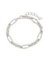 Sterling Forever Rhodium Plated Tegan Textured Long Link Bracelet
