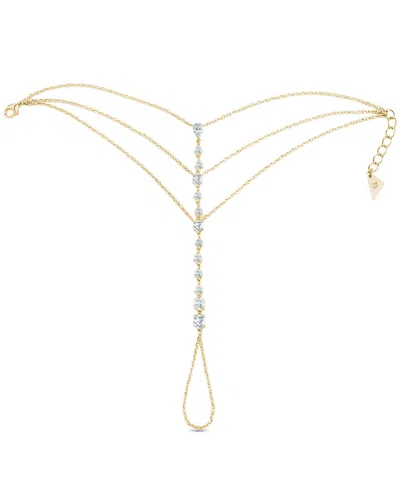 Sterling Forever Rhodium-plated Brass Anselma Cubic Zirconia Hand Chain In Gold