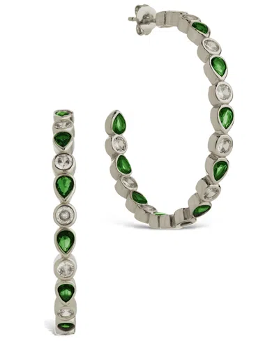 Sterling Forever Rhodium-plated Brass Bezel Set Mixed Cubic Zirconia Hoop Earrings In Multi