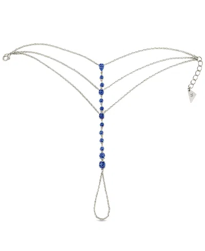 Sterling Forever Rhodium-plated Brass Malys Cubic Zirconia Hand Chain In Blue