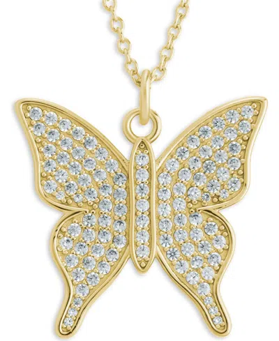 Sterling Forever Rhodium-plated Brass Pave Cubic Zirconia Butterfly Pendant Necklace In Multi