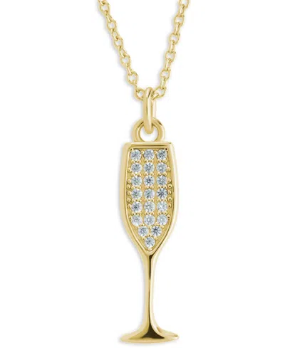 Sterling Forever Rhodium-plated Brass Pave Cubic Zirconia Champange Flute Pendant Necklace In Gold