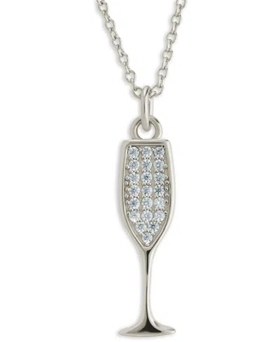 Sterling Forever Rhodium-plated Brass Pave Cubic Zirconia Champange Flute Pendant Necklace In Silver