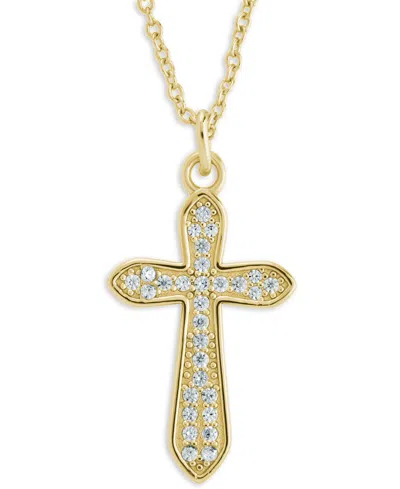 Sterling Forever Rhodium-plated Brass Pave Cubic Zirconia Cross Pendant Necklace In Multi