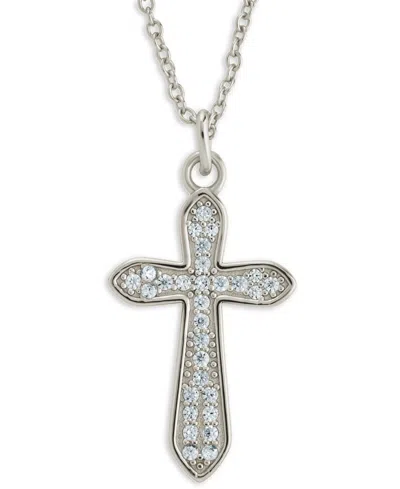 Sterling Forever Rhodium-plated Brass Pave Cubic Zirconia Cross Pendant Necklace In Silver