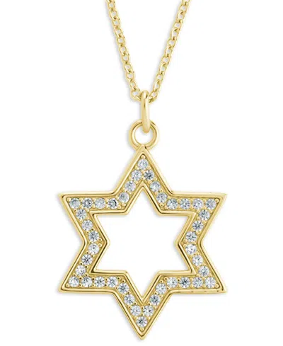 Sterling Forever Rhodium-plated Brass Pave Cubic Zirconia Star Of David Pendant Necklace In Gold