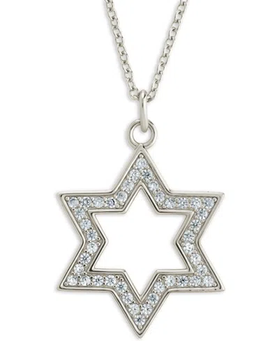 Sterling Forever Rhodium-plated Brass Pave Cubic Zirconia Star Of David Pendant Necklace In Metallic