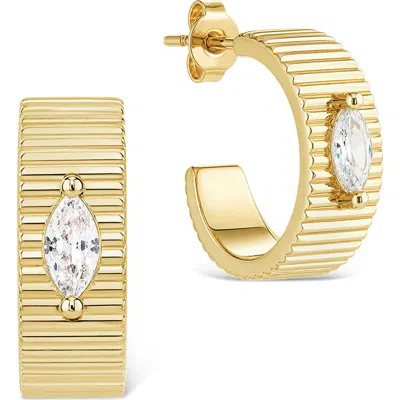 Sterling Forever Ribbed Cubic Zirconia Statement Hoop Earrings In Gold