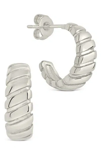 Sterling Forever Ribbed Huggie Hoop Earrings In Metallic