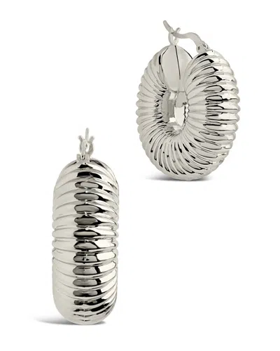 Sterling Forever Ribbed Statement Hoop Earrings In Silver